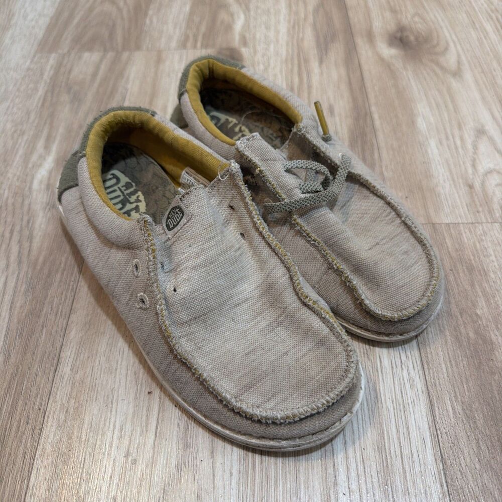 Hey Dude Wally Youth Jersey Walnut Slip-On Shoes Loafers Size Y1 - Miss 1 Lace